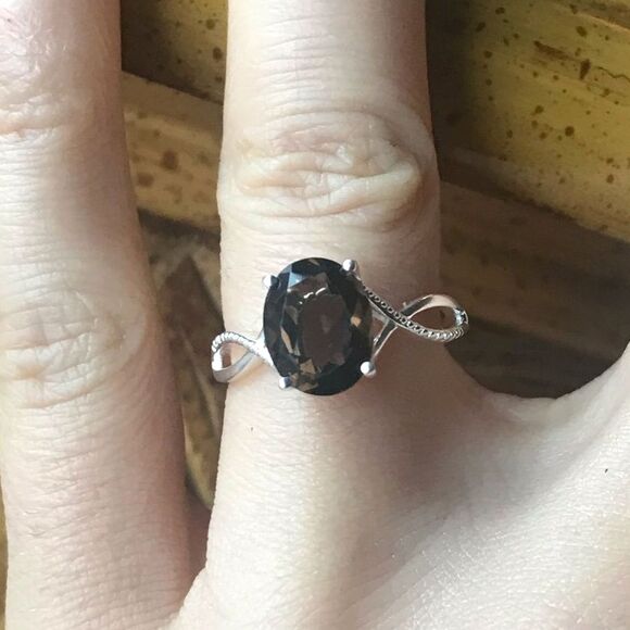 Natural Smoky Quartz Sterling Silver Infinity Ring Size 7 - Picture 1 of 9